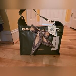 Easel Luxebold Olive Green Women's Shoulder Bag with Scarf Accent
